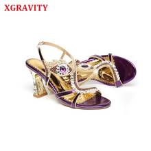 Xgravity 2021 novos sapatos de verão olhos design strass chunky salto sandálias senhoras moda dedo do pé aberto sapatos de cristal sapatos b148 2024 - compre barato