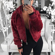 DIHOPE 2020 New Faux Fur Women Coat With Hood High Waist Fashion Slim Black Red Pink Faux Fur Jacket Fake Rabbit Fur Coats 2024 - buy cheap