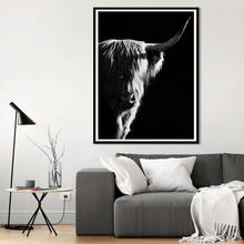 Pintura de tela de gado bovino preto e branco, quadros de impressões nórdicas e poster, imagem de arte de parede para sala de estar, decoração de casa 2024 - compre barato