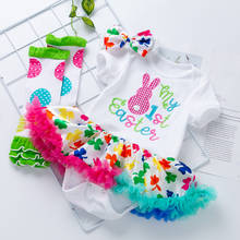 Blotona Baby Easter 3Pcs Suit Set, Kids Floral Print Round Neck Short Sleeve Romper Dress+ Headband/ Bib+ Leg Sleeve 0-24 Months 2024 - buy cheap