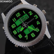 BOAMIGO2020 New Men Watch Dual Time Zone Military Digital Analog Quartz Chronograph Sports Watch Waterproof Leather LED Watch 2024 - buy cheap
