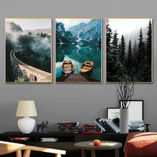 Misty Forest Lake Boat Geometric Abstract Nature Landscape Picture Poster Nordic Canvas Print Painting Living Room Decoration 2024 - buy cheap