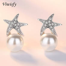 Viwisfy Cute Sea Star Crystal Pearl Jewelry Luxury 925 Sterling Silver Earrings For Women VW21245 2024 - buy cheap