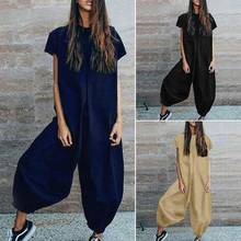 New Arrival!!! Women Cotton Linen Short Sleeve Casual Loose Wide Leg Jumpsuit Overall Playsuit 2024 - buy cheap