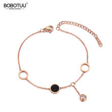 BOBOTUU Bohemia Stainless Steel Black Acrylic Chain & Link Bracelets For Women Trendy CZ Crystal Charm Bracelet Jewelry BB19054 2024 - buy cheap