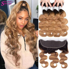Ombre Body Wave 4 Bundles With Frontal 1B/27 Ombre Blonde Bundles With Frontal Closure Ombre Brazilian Human Hair Weave Bundles 2024 - buy cheap