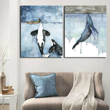 Плакаты, Картина на холсте, акварельная картина, морской пейзаж с китами, Настенная картина для декора гостиной 2024 - купить недорого