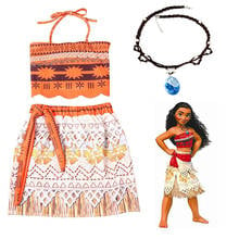 Moana-vestido con Collar para niños pequeños, conjunto de ropa de princesa Moana, vestidos Vaiana, ropa para niña, disfraz de Cosplay de Halloween 2024 - compra barato