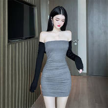 2020 New Fashion Women's Long-Sleeved Square Neck Stitching Contrast Color Bag Buttocks Slim Sexy Dress 2024 - buy cheap