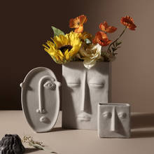 Керамическая ваза ins в скандинавском стиле, дизайнерское украшение с изображением человеческого лица, роскошная белая ваза для высушенных цветов, домашний декор 2024 - купить недорого