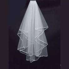 Velo de novia con borde de cinta de dos capas, accesorios de boda, blanco, marfil 2024 - compra barato