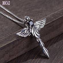 S925 silver vintage craft cross flying eagle wings zircon man's  silver pendant 2024 - buy cheap