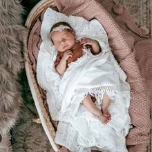 Однотонное Пеленальное Одеяло с кисточками для сна, новое одеяло для новорожденных, хлопковое Пеленальное Одеяло для младенцев, одеяло для фотосъемки новорожденных 2024 - купить недорого