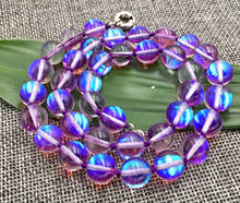 Collar de gemas redondas, piedra lunar, arcoíris, púrpura, Gleamy, 10mm, 18 pulgadas 2024 - compra barato