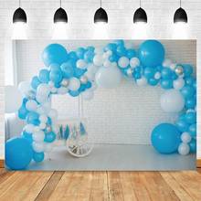 Fondo fotográfico de vinilo con globos azules, carrito de helados, pared de ladrillo, cumpleaños de bebé, utilería para estudio fotográfico 2024 - compra barato