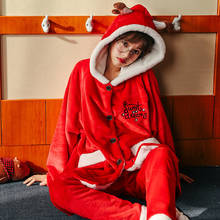 Pijamas de natal, outono e inverno, longo, plus, flanela, com capuz, pijamas podem ser usados fora, em casa, roupa de dormir 2024 - compre barato