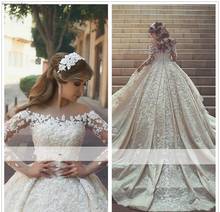 2019 Arabic Princess Sheer Long Sleeves Wedding Dress Ball Gown Lace Appliques Church Formal Bride Bridal Gown Plus Size 2024 - buy cheap