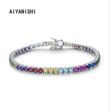 AIYANISHI-Pulseras de tenis de Plata de Ley 925 para mujer, brazaletes coloridos de diamantes Sona, regalos de boda para niñas 2024 - compra barato