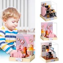 Kit de muebles de casa de muñecas en miniatura con juguetes con luz LED, casa de muñecas de madera para niños, regalo de Navidad educativo 2024 - compra barato
