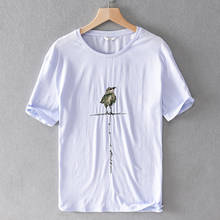 Новый стиль с коротким рукавом вышитая льняная Футболка мужская брендовая Повседневная фиолетовая футболка для мужчин модная футболка с круглым вырезом Мужская сорочка 2024 - купить недорого