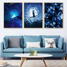 Pintura decorativa de parede azul, planta verde escura, azul nórdico, corredor, pintura hd suspensa, pinturas azuis com buracos 2024 - compre barato