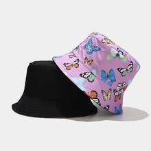 Sombrero de pescador reversible para mujer, gorro de pescador de algodón con estampado de mariposa colorida, estilo hip hop, dos lados, Panamá, para playa, Verano 2024 - compra barato