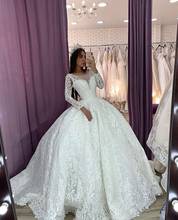 Glamurosos vestidos de novia de encaje, traje de novia de manga larga con cola Barre, hecho a medida, 2021 2024 - compra barato