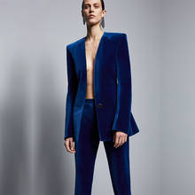 Trajes formales de terciopelo azul real para mujer, trajes de pantalón de negocios ajustados, uniforme de oficina, trajes para mujer 2024 - compra barato