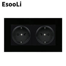 EsooLi-toma de corriente de pared de plástico, enchufe doble con conexión a tierra, 16A, estándar europeo, color negro, 146mm x 86mm 2024 - compra barato