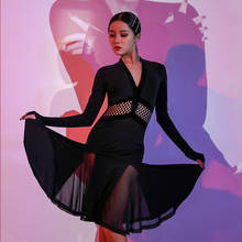 Женское платье для латиноамериканских танцев, лоскутное платье для выступлений с длинным рукавом и V-образным вырезом, одежда для бальных танцев, L9688, 2020 2024 - купить недорого