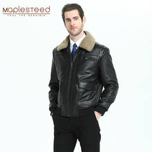Jaqueta de couro masculina, acolchoada com pele de vaca,, couro de vaca, aviador, casaco de inverno m301 2024 - compre barato