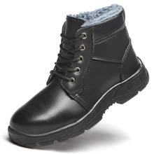 Botas de seguridad con punta de acero para hombre, zapatos de trabajo de piel suave, cálidos, a la moda, de talla grande, para invierno 2024 - compra barato