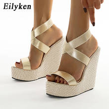 Eilyken Fashion Golden Platform Open-toed Wedges Sandals New Ankle Strap High Heels Femme Night Club Party Pumps Women Shoes 2024 - buy cheap