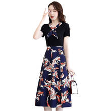 2021 nova moda primavera verão vestido de impressão feminina manga curta chiffon fino elegante vestidos a linha plus size escritório roupas kw511 2024 - compre barato