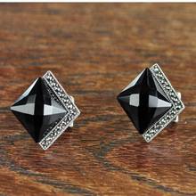 S925 Sterling Silver  Earrings Vintage Black Onyx stone garnet red corundum Earrings 2024 - buy cheap