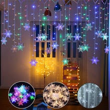 Cortina de Navidad de 3,5 M, cadena de luces LED con copos de nieve, luces intermitentes, cortina de luz impermeable para decoración de fiestas al aire libre 2024 - compra barato