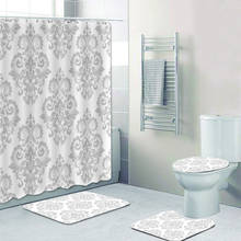 Juego de cortina de ducha barroca para decoración del hogar, esteras de lujo con estampado Floral de Damasco victoriano, color gris y blanco plateado, para Baño 2024 - compra barato