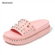 Chinelos femininos de cristal salto plano sapatos verão feminino interior fora bling praia slides dedo do pé aberto strass rebite sapatos tamanho 40 2024 - compre barato