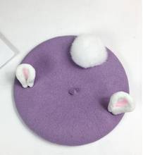 Handmade Wool Felt Berets Women Fashion Valentine's Day Gift Cute Rabbit Ears Winter Hat For Women Handmade Vintage Pink Caps 2024 - buy cheap