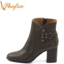 Chocolate Ankle Boots High Chunky Heels Woman Round Toe Booties Zipper Large Size 14 16 Ladies Fashion Mature Sexy Shoes Shofoo 2024 - buy cheap