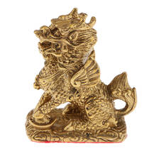 Фэн-шуй латунная статуя Чи Линь/цилин килинь Дракон лошади благосостояние Кирин 2024 - купить недорого