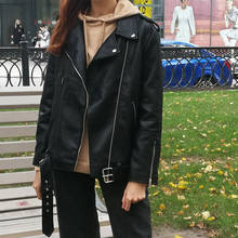 Ftlzz jaqueta feminina de couro sintético, casaco feminino folgado com zíper casual de couro macio pu motocicleta punk para outono 2024 - compre barato