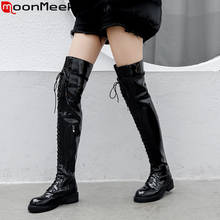 MoonMeek size 34-40 fashion genuine leather boots women round toe over the knee boots cross tied autumn winter boots womens 2020 2024 - buy cheap