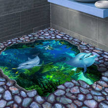 Pegatina personalizada 3D de pintura de suelo, pegatina de suelo de baño de delfín del mundo oceánico, Mural autoadhesivo impermeable de PVC, calcomanías de pared 3D 2024 - compra barato