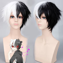 My Hero Academia Boku no Hiro Akademia Shoto Todoroki Shouto black And white Heat Resistant Cosplay Costume Wig + Track + Cap 2024 - buy cheap