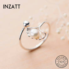 INZATT Real 925 Sterling Silver Pearl Leaves Ring For Fashion Women Party Romantic Fine Jewelry Minimalist Cute Accessories 2024 - buy cheap