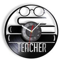 Teachers' Gift Vinyl LP Record Wall Clock Literature Academic Learned Scholar Glasses & Books Icon LED Wall Watch Disk Crafts  2024 - buy cheap