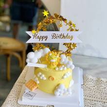 Original Lion Acrylic Happy Birthday Cake Topper Gold Baby Birthday Cupcake Toppers Decor for Kids Birthday Party Cake Supplies 2024 - купить недорого