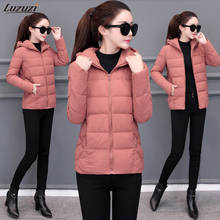Luzuzi 2020 winter women hooded warm coat plus size solid color cotton padded jacket female short parka womens wadded warm coat 2024 - buy cheap