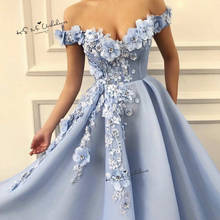 Modest Princess Blue Flowers Prom Dresses Long 2020 off Shoulder Formal Women Evening Gowns Vestido de Baile Gala Jurken 2024 - buy cheap